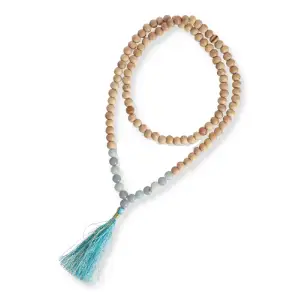 Mala 108 grani in Tulsi con Angelite e Amazzonite